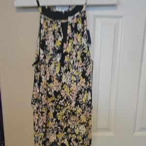 London Times Floral Print Jumpsuit - Black, Yellow, Pink